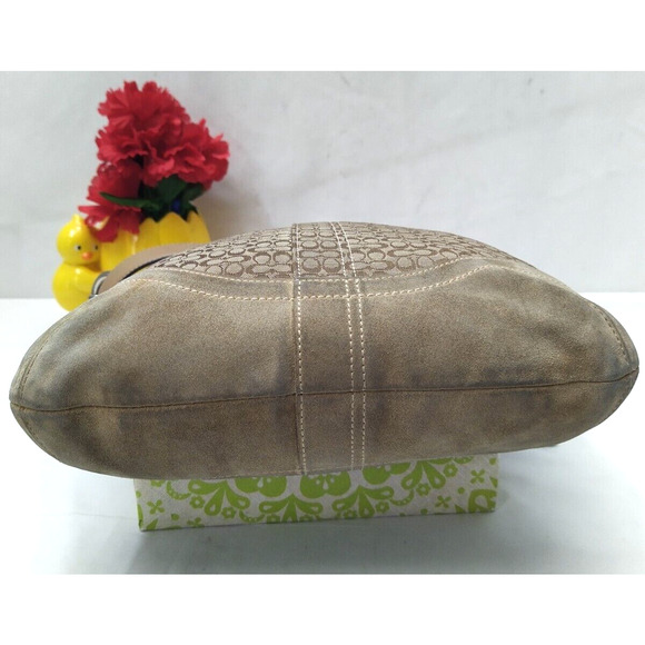 Coach Signature Brown Canvas Suede Zipper Closure Crossbody Shoulder Bag - Picture 5 of 14